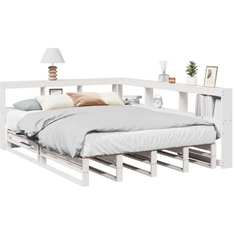 Bookcase Bed without Mattress White 140x200cm Solid Wood Pine vidaXL (1/5)