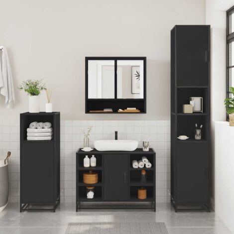 2 Piece Bathroom Furniture Set Black Engineered Wood vidaXL