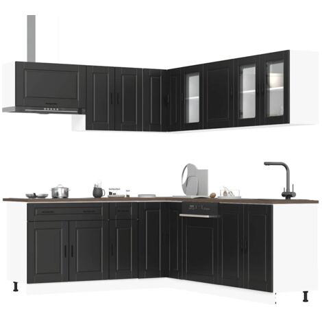 11 Piece Kitchen Cabinet Set Porto Black Engineered Wood vidaXL