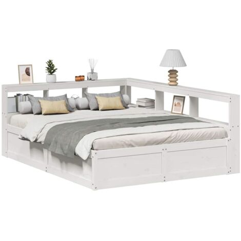 Bookcase Bed without Mattress White 140x200cm Solid Wood Pine vidaXL (1/5)