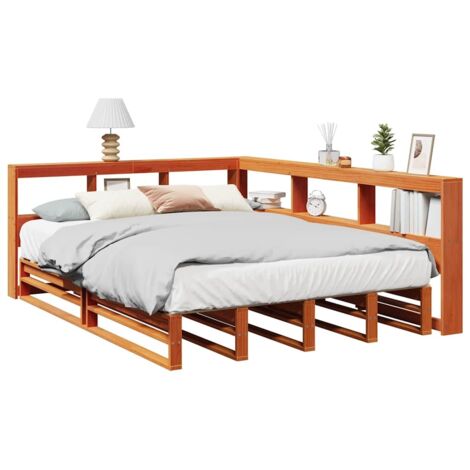 Bookcase Bed without Mattress Wax Brown 160x200cm Solid Wood Pine vidaXL (1/5)