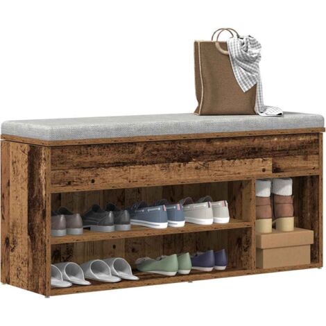 Shoe Bench Old Wood 102x30.5x45 cm Engineered Wood vidaXL