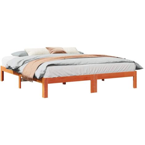 Bed Frame without Mattress Wax Brown 160x200 cm Solid Wood Pine vidaXL (1/5)