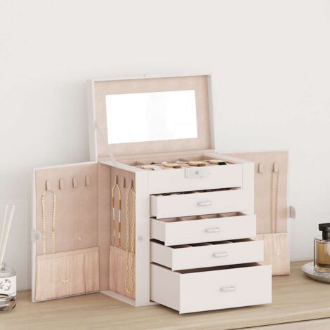 Jewellery Box 5-Layer with Mirror Lockable White vidaXL