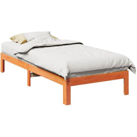 Bed Frame without Mattress Wax Brown 90x200 cm Solid Wood Pine vidaXL (1/5)