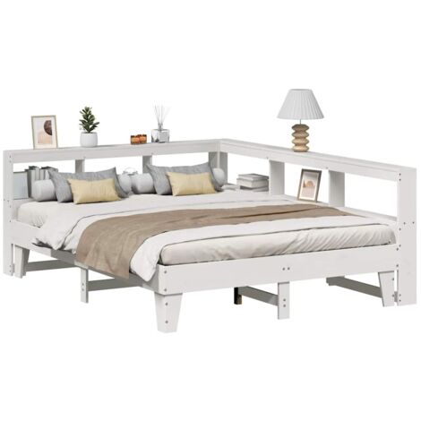 Bookcase Bed without Mattress White 140x200cm Solid Wood Pine vidaXL (1/5)