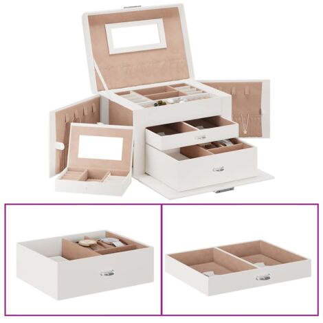 Jewellery Box 3-Layer with Mirror Lockable White 26x18x17.5 cm vidaXL