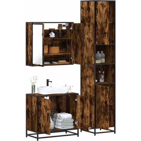 3 Piece Bathroom Furniture Set Smoked Oak Engineered Wood vidaXL (1/5)