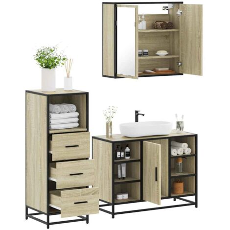 3 Piece Bathroom Furniture Set Sonoma Oak Engineered Wood vidaXL (1/5)