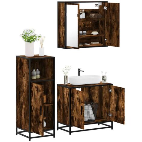 3 Piece Bathroom Furniture Set Smoked Oak Engineered Wood vidaXL (1/5)