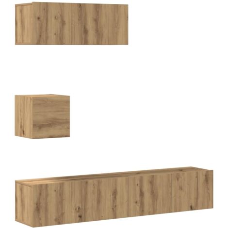 4 Piece TV Cabinet Set Wall-mounted Artisan Oak Engineered Wood vidaXL (1/5)