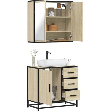 2 Piece Bathroom Furniture Set Sonoma Oak Engineered Wood vidaXL
