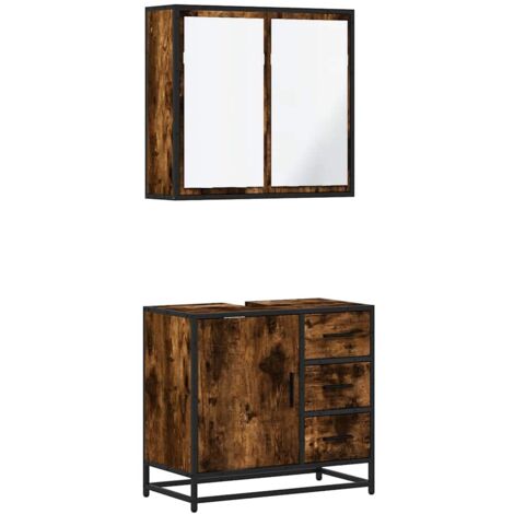 2 Piece Bathroom Furniture Set Smoked Oak Engineered Wood vidaXL