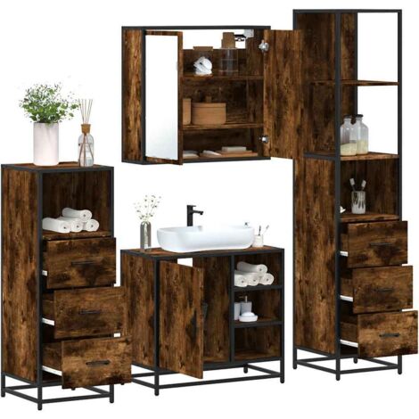 4 Piece Bathroom Furniture Set Smoked Oak Engineered Wood vidaXL (1/5)