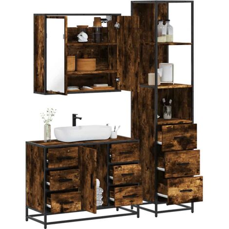 3 Piece Bathroom Furniture Set Smoked Oak Engineered Wood vidaXL (1/5)