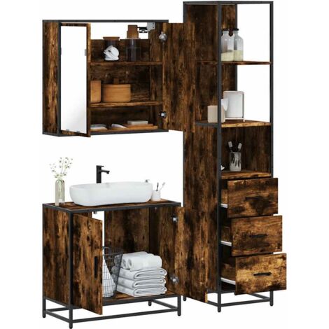3 Piece Bathroom Furniture Set Smoked Oak Engineered Wood vidaXL (1/5)