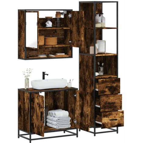 3 Piece Bathroom Furniture Set Smoked Oak Engineered Wood vidaXL (1/5)