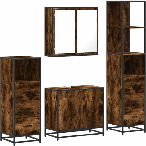 4 Piece Bathroom Furniture Set Smoked Oak Engineered Wood vidaXL (1/5)