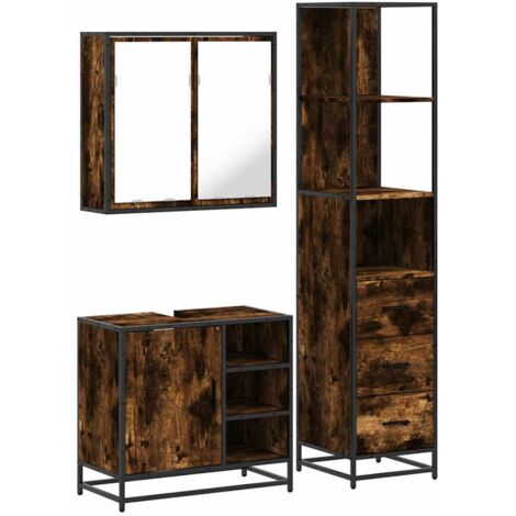 3 Piece Bathroom Furniture Set Smoked Oak Engineered Wood vidaXL (1/5)