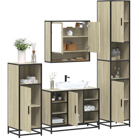 4 Piece Bathroom Furniture Set Sonoma Oak Engineered Wood vidaXL (1/5)