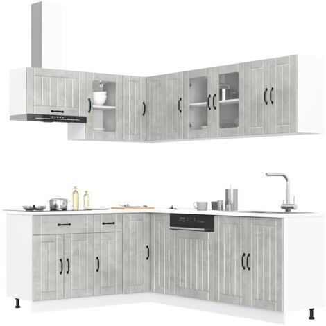 11 Piece Kitchen Cabinet Set Lucca Concrete Grey Engineered Wood vidaXL