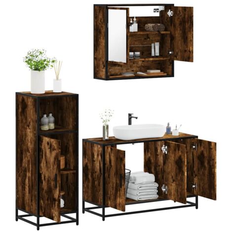 3 Piece Bathroom Furniture Set Smoked Oak Engineered Wood vidaXL (1/5)