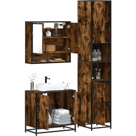 3 Piece Bathroom Furniture Set Smoked Oak Engineered Wood vidaXL (1/5)