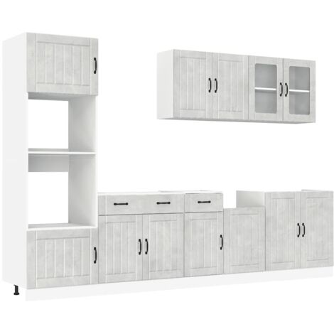 7 Piece Kitchen Cabinet Set Lucca Concrete Grey Engineered Wood vidaXL (1/5)