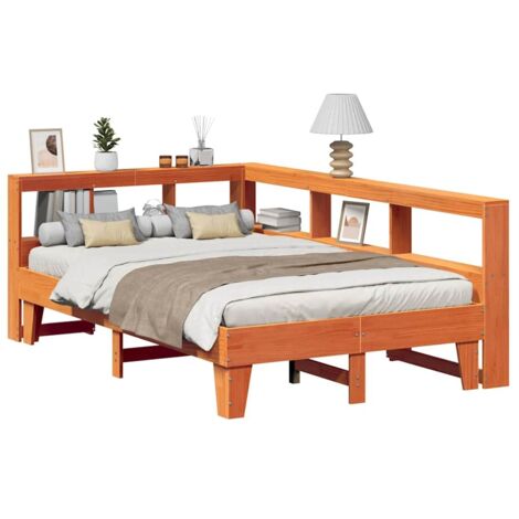Bookcase Bed without Mattress Wax Brown 135x190cm Double Solid Wood Pine vidaXL (1/5)