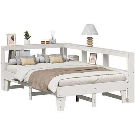 Bookcase Bed without Mattress White 135x190cm Double Solid Wood Pine vidaXL (1/5)
