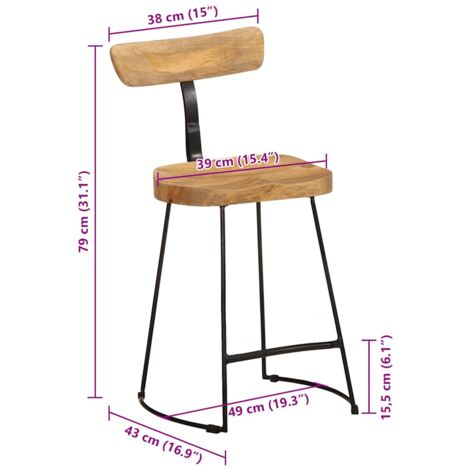 Bar Stools 2 pcs 49x43x79 cm Solid Wood Mango vidaXL