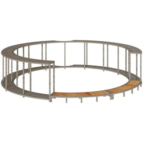 Hot Tub Surround with Storage and Wooden Step Grey Poly Rattan vidaXL