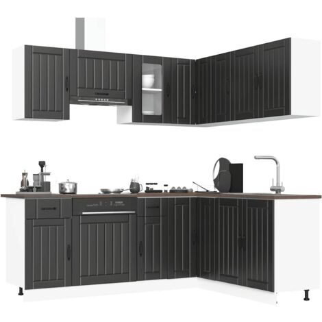 vidaXL 11 Piece Kitchen Cabinet Set Lucca Black Engineered Wood