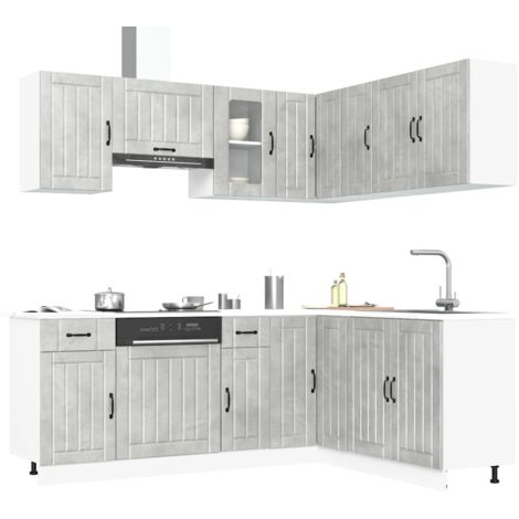 11 Piece Kitchen Cabinet Set Lucca Concrete Grey Engineered Wood vidaXL