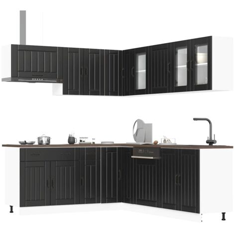 vidaXL 11 Piece Kitchen Cabinet Set Lucca Black Engineered Wood