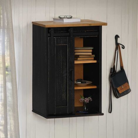Hanging Cabinet HALDEN with Sliding Door Black 49x22.5x70 cm Pine vidaXL (1/5)