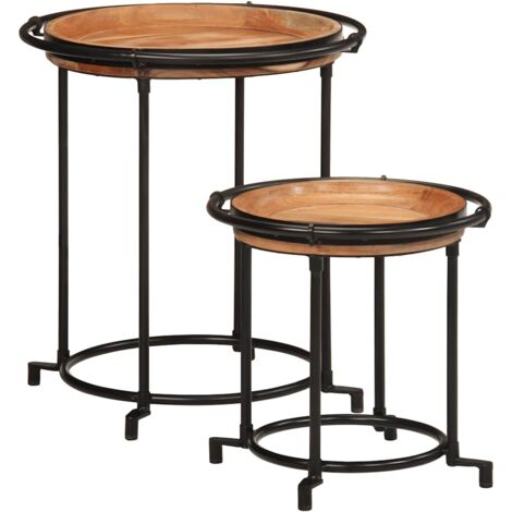 2 Piece Side Table Set Solid Wood Acacia vidaXL (1/5)