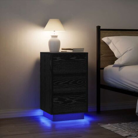 Bedside Cabinet with LED Lights Black 38x34x65 cm vidaXL