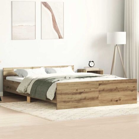 Bed Frame Artisan Oak Engineered wood, Solid pinewood Double vidaXL (1/5)