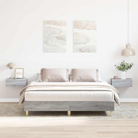 Bed Frame No Mattress Grey Sonoma 150x200 cm King Size Engineered Wood vidaXL (1/5)