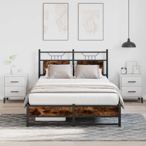 Bed Frame without Mattress Smoked Oak 120x200 cm Engineered Wood vidaXL