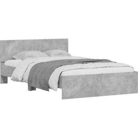 Bed Frame with Headboard and LED Concrete Grey 135x190 cm Double vidaXL