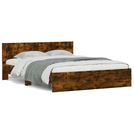 Bed Frame with Headboard and LED Smoked Oak 150x200 cm King Size vidaXL (1/5)