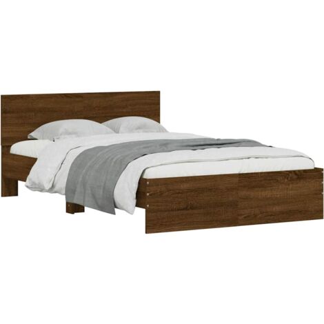 Bed Frame with Headboard and LED Brown Oak 120x190 cm Small Double vidaXL