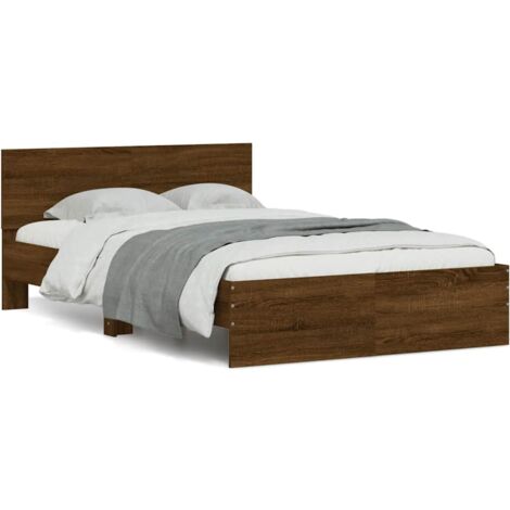 Bed Frame with Headboard and LED Brown Oak 120x190 cm Small Double vidaXL
