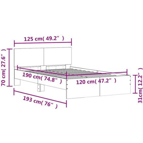 Bed Frame with Headboard and LED Brown Oak 120x190 cm Small Double vidaXL