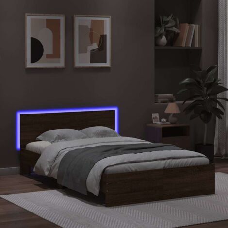 Bed Frame with Headboard and LED Brown Oak 120x190 cm Small Double vidaXL
