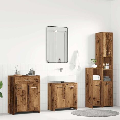 4 Piece Bathroom Furniture Set Old Wood Engineered Wood vidaXL