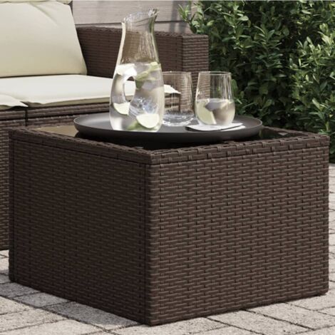 Garden Table with Glass Top Brown 55x55x37 cm Poly Rattan vidaXL