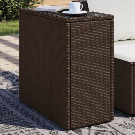 Garden Side Table with Glass Top Brown 58x27.5x55 cm Poly Rattan vidaXL
